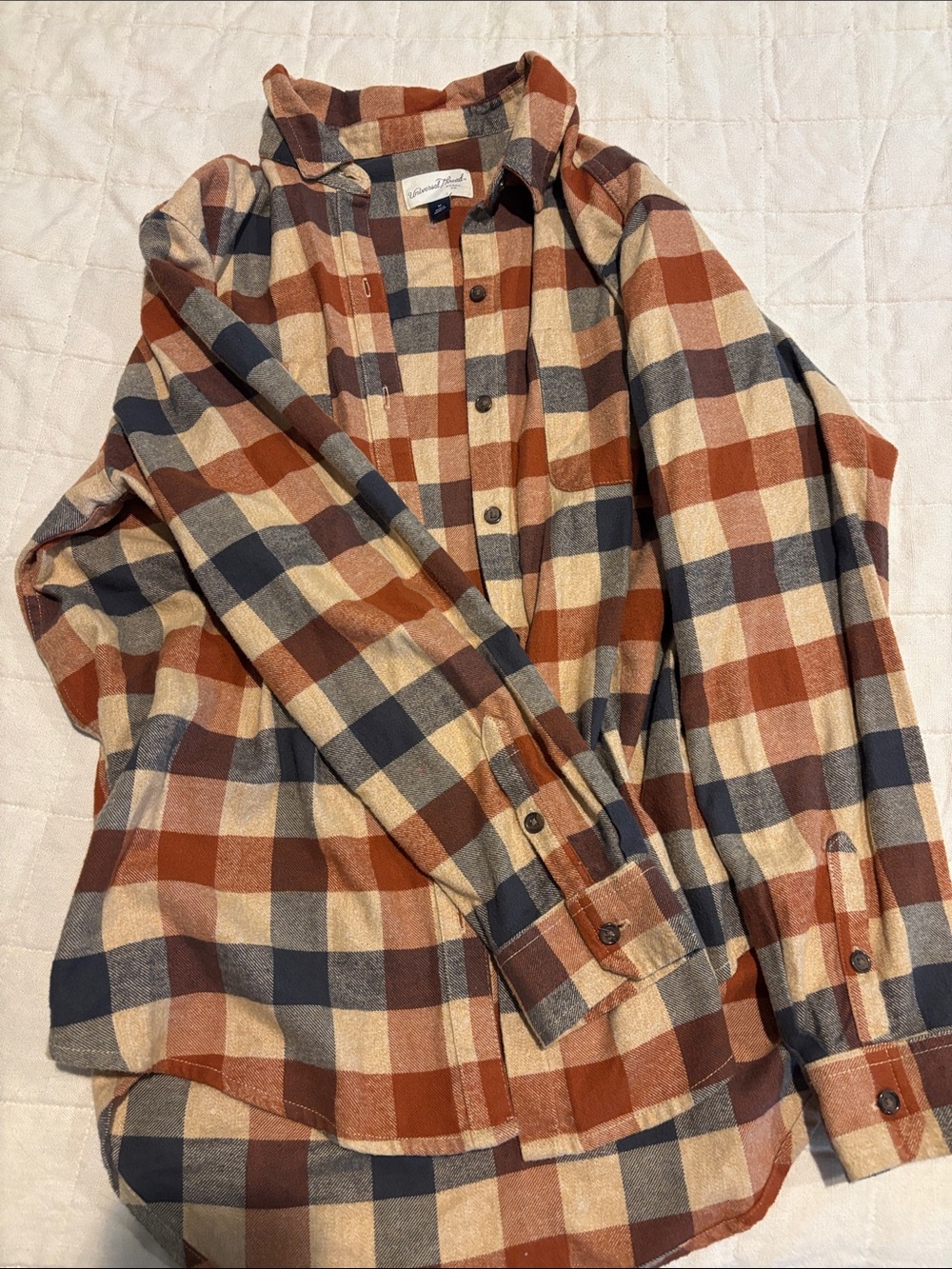 Universal Thread Men’s Plaid Button-Down Shirt - Rust, Navy & Cream